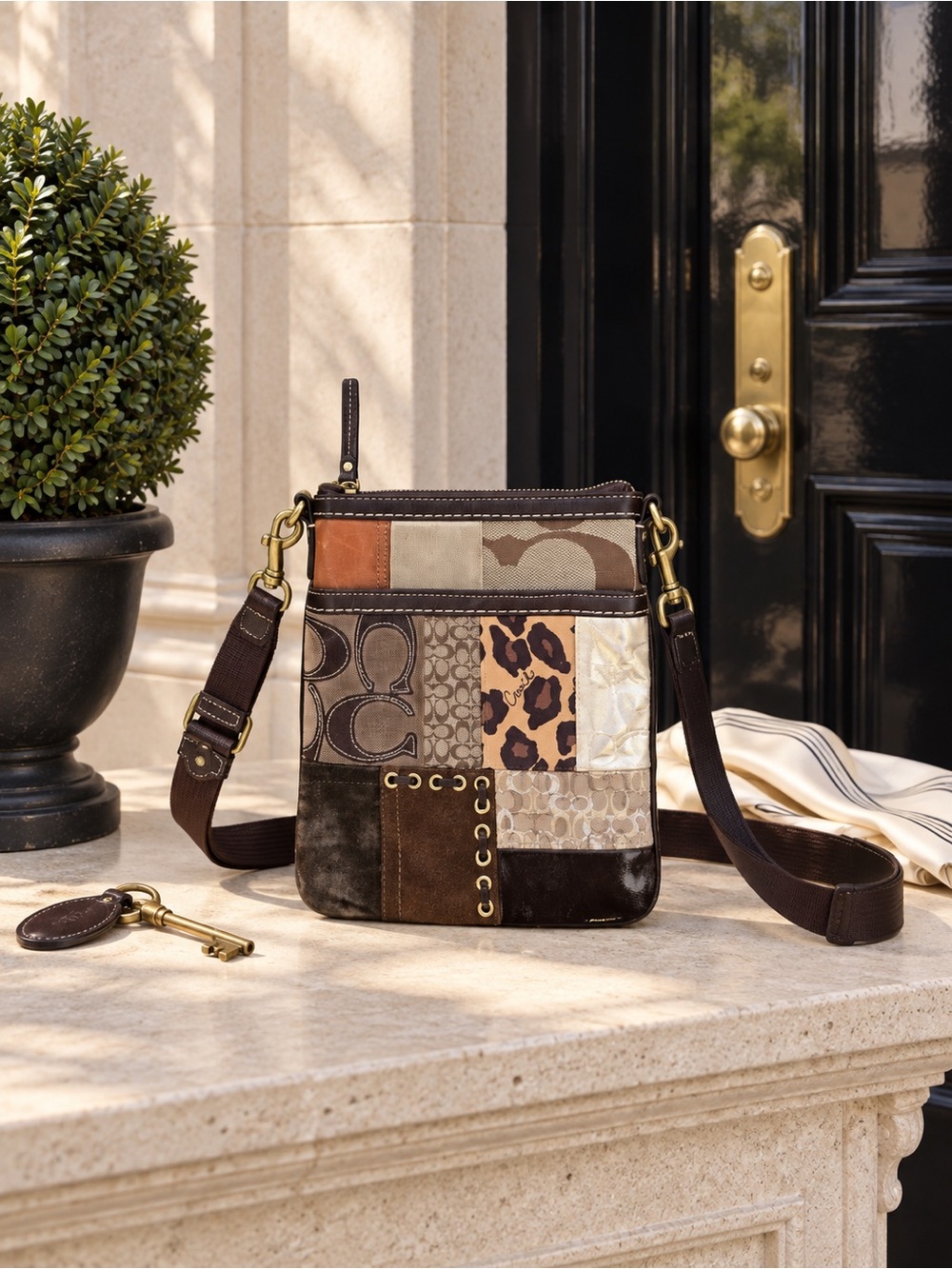 Coach Patchwork Animal Print Messenger Crossbody Bag Y2K